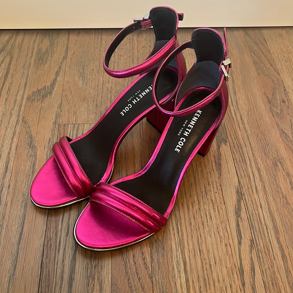 Kenneth Cole New York Pink Ankle Strap Block 3” Heels - Size 7M